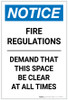 Notice: Fire Regulations Demand That Space Be Clear at All Times Portrait - Label