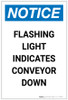 Notice: Flashing Light Indicates Conveyor Down Portrait - Label