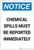 Notice: Chemical Spills Must be Reported Immediately Portrait - Label