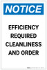 Notice: Efficiency Required Cleanliness and Order Portrait - Label