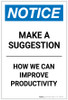 Notice: Make A Suggestion How we can Improve Productivity Portrait - Label