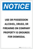 Notice: Alcohol/Drugs/Firearms on Company Property is Grounds for Dismissal Portrait - Label