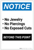 Notice: No Jewelry/Piercings/Exposed Cuts Beyond This Point Bold Portrait - Label Notice: No Jewelry/Piercings/Exposed Cuts Beyond This Point Bold Portrait - Label