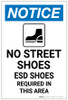 Notice: No Street Shoes ESD Shoes Required with Icon Portrait - Label Notice: No Street Shoes ESD Shoes Required with Icon Portrait - Label