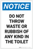 Notice: No Waste Or Rubbish of Any Kind in Toilet Portrait - Label