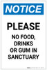 Notice: Please No Food/Drinks/Gum In Sanctuary Portrait - Label Notice: Please No Food/Drinks/Gum In Sanctuary Portrait - Label