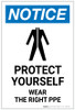 Notice: Protect Yourself Wear PPE with Icon Portrait - Label