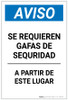 Notice: Safety Glasses Required Underlined Beyond Point Spanish Portrait - Label
