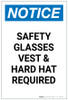 Notice: Safety Glasses Vest And Hard Hat Required Portrait - Label