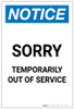 Notice: Sorry - Temporarily Out Of Service Portrait - Label