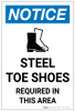 Notice: Steel Toe Shoes Required in This Area with Icon Portrait - Label