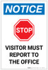 Notice: Stop Visitor Must Report To The Office With Icon Portrait - Label