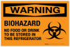 Warning: Biohazard - No Food or Drink in This Refrigerator - Label