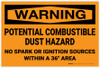 Warning: Potential Combustible Dust No Spark 36 Inches - Label