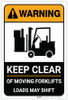 Warning: Keep Clear of Moving Forklifts Loads May Shift with Icon Portrait - Label Warning: Keep Clear of Moving Forklifts Loads May Shift with Icon Portrait - Label