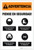 Warning: Think Safety PPE Must Be Worn Spanish Portrait - Label Warning: Think Safety PPE Must Be Worn Spanish Portrait - Label