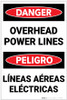 Danger: OverHead Power Lines Bilingual Spanish - Label
