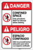 Danger: Confined Space Procedures Must be Followed Bilingual Spanish - Label