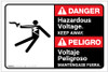 Danger: Hazardous Voltage Keep Away Bilingual Spanish - Label Danger: Hazardous Voltage Keep Away Bilingual Spanish - Label
