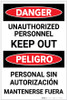 Danger: Unauthorized Personnel Keep Out Bilingual Spanish - Label