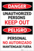 Danger: Unauthorized Persons Keep Out with Red Text Bilingual Spanish - Label