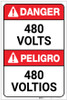 Danger: 480 Volts Bilingual Spanish ANSI - Label