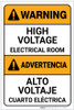 Warning: High Voltage Electrical Room Bilingual Spanish - Label Warning: High Voltage Electrical Room Bilingual Spanish - Label