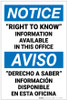 Notice: Right to Know Information Available Upon Request Bilingual Spanish - Label