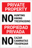 Private Property No Hunting/Hiking/Trespassing Bilingual Spanish - Label Private Property No Hunting/Hiking/Trespassing Bilingual Spanish - Label