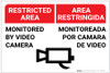 Restricted Area: Monitored by Video Camera with Icon Bilingual Spanish - Label