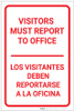 Visitors Must Report To Office Bilingual Spanish Portrait - Label Visitors Must Report To Office Bilingual Spanish Portrait - Label