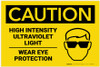 Caution: Ultraviolet Light - Wear Eye Protection with Icon - Label Caution: Ultraviolet Light - Wear Eye Protection with Icon - Label