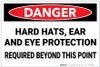 Danger: Hard Hats Ear and Eye Protection Required Beyond Point - Label Danger: Hard Hats Ear and Eye Protection Required Beyond Point - Label