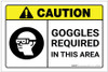 Caution: PPE Goggles Required in This Area ANSI - Label