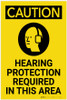 Caution: PPE Hearing Protection Required in This Vertical with Graphic - Label