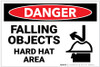 Danger: Falling Objects Hard Hat Area Sign With Icon - Label Danger: Falling Objects Hard Hat Area Sign With Icon - Label