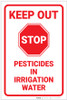Keep Out Pesticides In Irrigation Water with Icon Portrait - Label