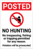 Posted: No Hunting No Trespassing Fishing Or Trapping with Icon Portrait - Label