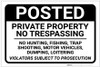 Posted: Private Property No Trespassing Violators Subject To Prosecution Landscape - Label
