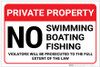Private Property: No Swimming Boating Fishing Violators Prosecuted Landscape - Label