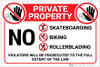 Private Property: No Trespassing Skateboarding Biking Rollerblading with Icons Violators Prosecuted Landscape - Label