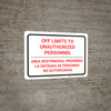 Off Limits to Unauthorized Personnel - White/Red - Bilingual Spanish - Wall Sign Off Limits to Unauthorized Personnel - White/Red - Bilingual Spanish - Wall Sign