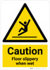 Caution: Floor Slippery When Wet with Pictogram - Wall Sign Caution: Floor Slippery When Wet with Pictogram - Wall Sign