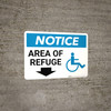 Notice: Area Of Refuge with ADA Icon and Down Arrow Landscape Notice: Area Of Refuge with ADA Icon and Down Arrow Landscape