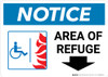 Notice: Area Of Refuge with ADA Fire Icon Down Arrow Landscape Notice: Area Of Refuge with ADA Fire Icon Down Arrow Landscape