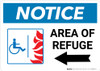 Notice: Area Of Refuge with ADA Fire Icon Left Arrow Landscape