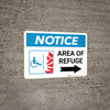 Notice: Area Of Refuge with ADA Fire Icon Right Arrow Landscape