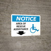 Notice: Area Of Rescue Assistance with ADA Icon and Down Arrow Landscape