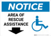 Notice: Area Of Rescue Assistance with ADA Icon and Down Arrow Landscape