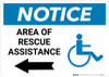 Notice: Area Of Rescue Assistance with ADA Icon and Left Arrow Landscape